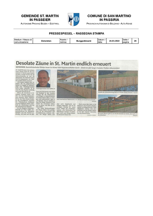 Dolomiten - Desolate Zäune in St. Martin endlich erneuert