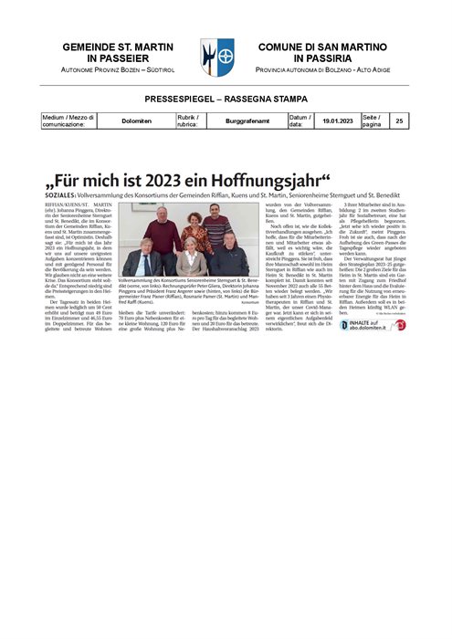 Dolomiten - Per me il 2023 è un anno di speranza