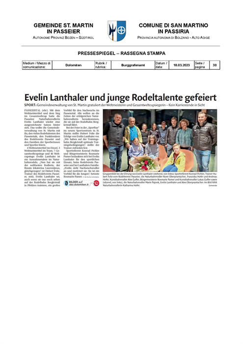 Dolomiten - Evelin Lanthaler e i giovani talenti dello slittino festeggiati